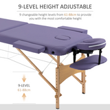 HOMCOM Portable Massage Table with Adjustable Height, Detachable Headrest & Carry Bag – Folding Beauty Bed, Purple
