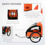 HOMCOM 2-Seat Child Bike Trailer with Steel Frame, Five-Point Harnesses & Roll-Up Door – Kids Trailer, Orange