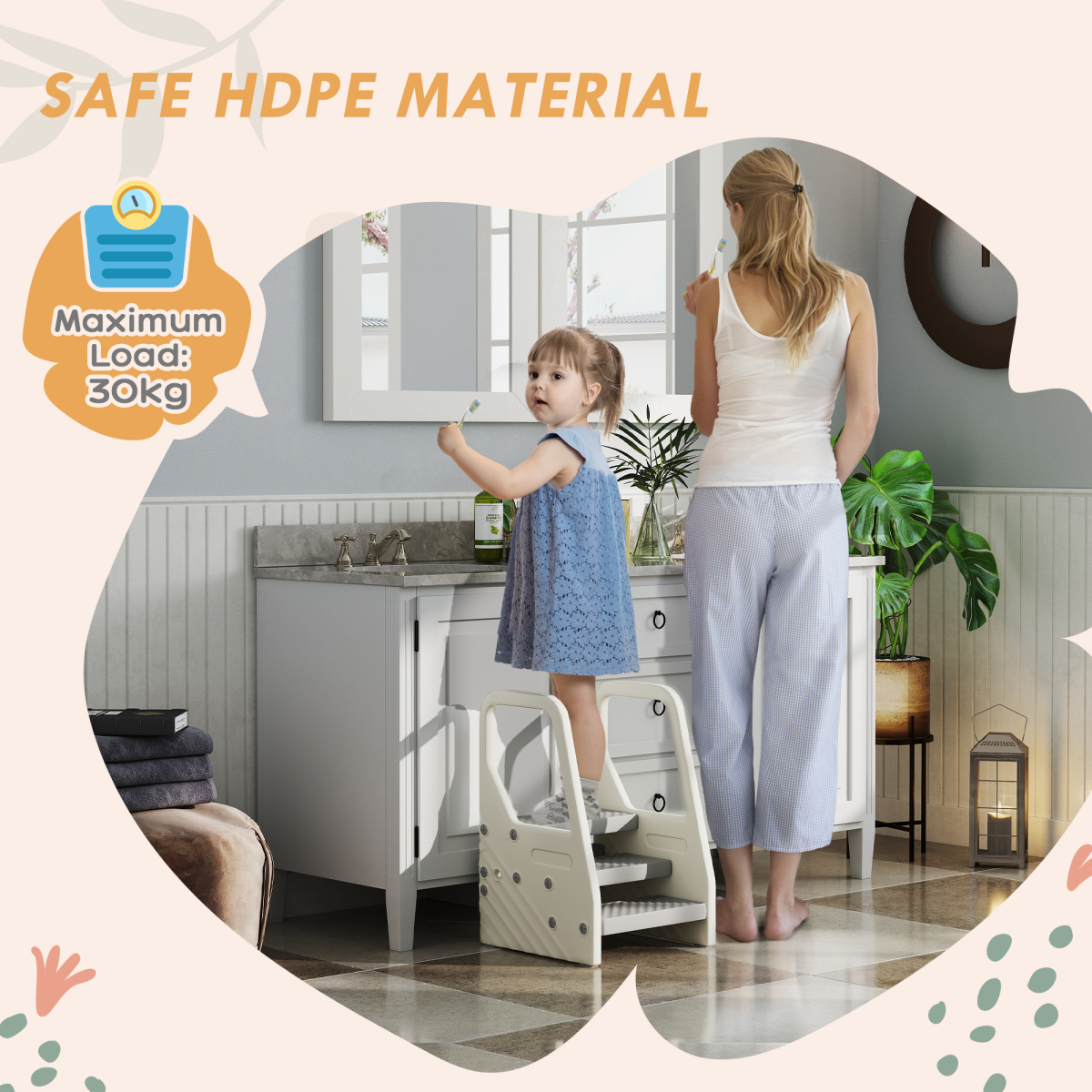 AIYAPLAY Toddler Tower, Adjustable 3-Step Kitchen Stool Helper with Non-Slip Surface – Ages 2-5, Grey