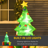 HOMCOM 5ft Inflatable Christmas Tree with Ornaments and Presents, LED Lit – Air Blown Outdoor Lawn Decoration