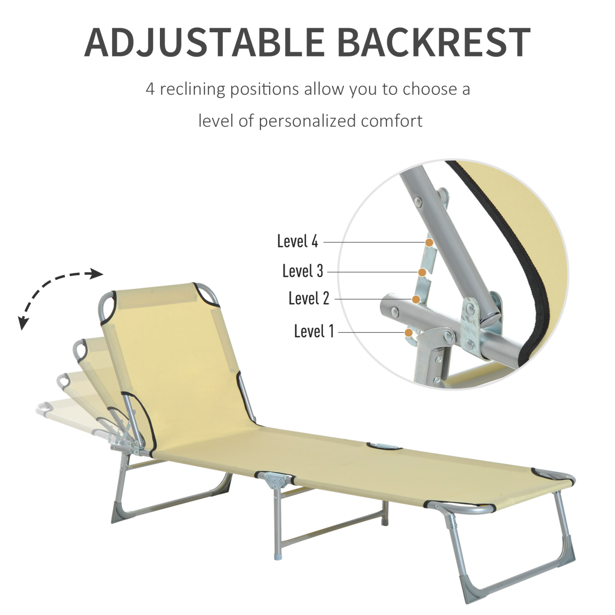 Outsunny Folding Camping Cot & Sun Lounger with 4-Level Adjustable Back – Portable Camp Bed for Festivals
