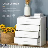 HOMCOM 4-Drawer Vertical Chest of Drawers with Metal Rails & Anti-Tip Kit – Bedroom Clothes Storage