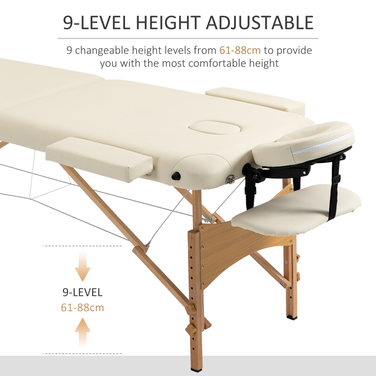 HOMCOM Portable Folding Massage Table with 2 Sections, Wooden Frame & Carry Bag – Spa Beauty Bed, Cream
