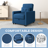 HOMCOM Pull Out Chair Bed with 3-Level Adjustable Back, Pillow & Side Pockets – Sleeper Chair, Blue