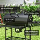Outsunny Charcoal BBQ Grill with Warming Rack, Thermometer and Foldable Side Tables on Wheels – Garden Barbecue, Black