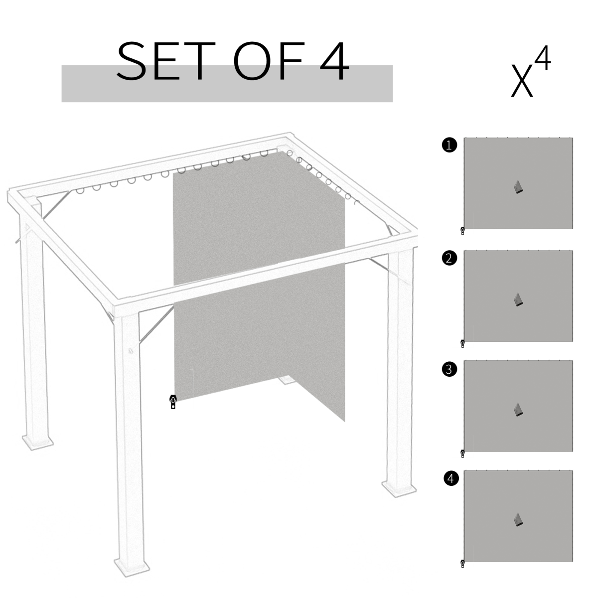 Outsunny 3 x 3m Gazebo Replacement Sidewall Set with Hooks & C-Rings – 4 Panels, Light Grey