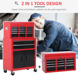 HOMCOM Portable Steel Tool Top Chest with Storage Drawers & Lift-Up Lid – Workshop Tool Storage, Red