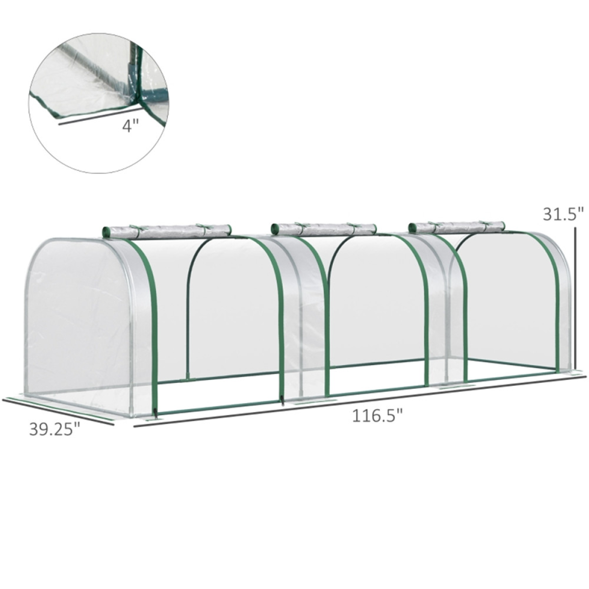Mini Greenhouse with Steel Frame, PVC Cover & 3 Roll-Up Zipped Doors – Portable Garden Grow House, Dark Green