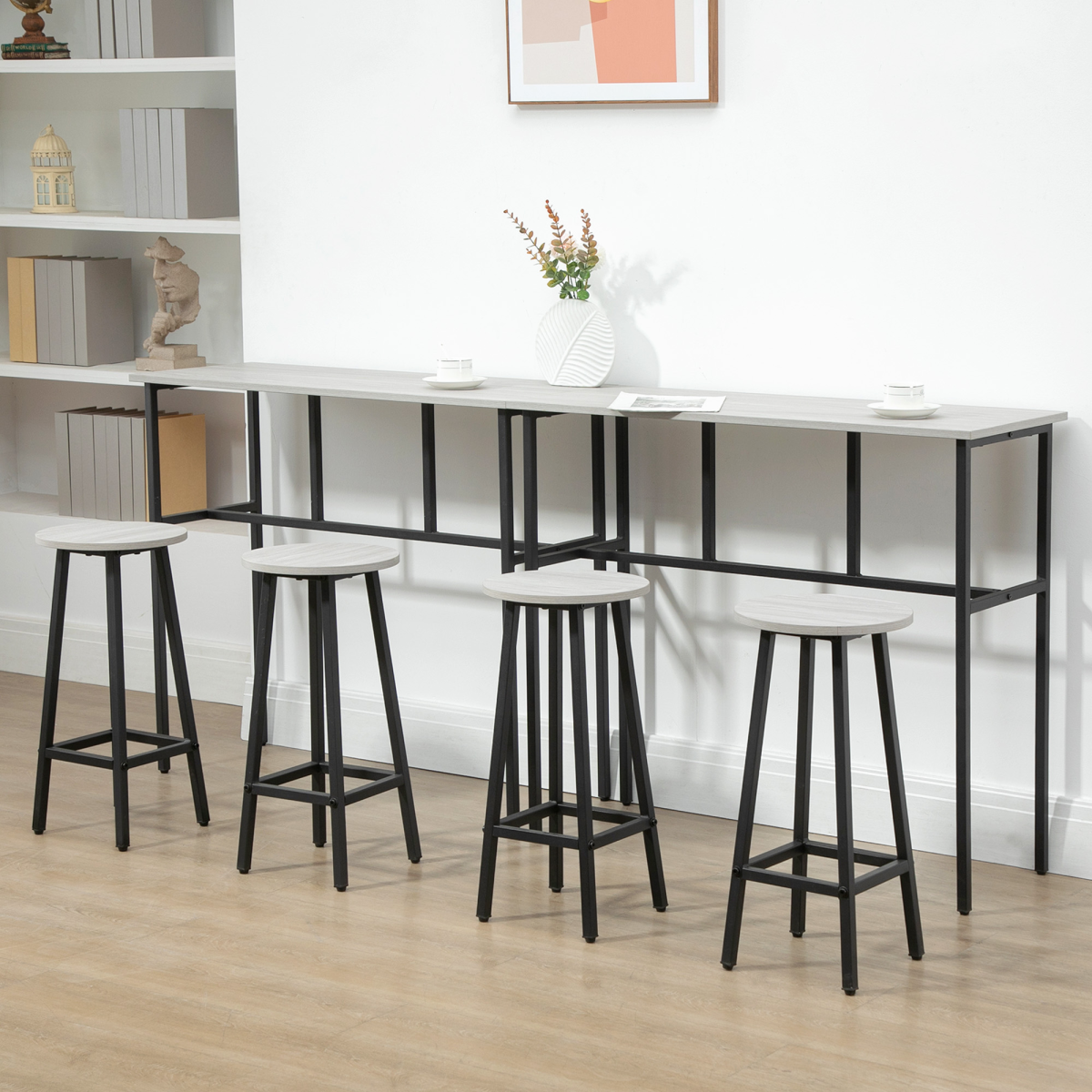 HOMCOM 6-Piece Bar Table Set with 2 Breakfast Tables and 4 Stools – Space-Saving Kitchen Furniture, Grey