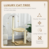 PawHut Cat Tree for Indoor Cats with Sisal Scratching Posts, Hammock & Toy Ball – Beige, 90cm
