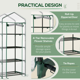 Mini Greenhouse with 4 Shelves, Steel Frame & Roll-Up Zipped PVC Cover – 70 x 50 x 160cm Grow House, Dark Green