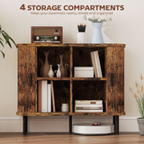 Mid-Century Sideboard with Slatted Tambour Sliding Doors – Kitchen & Hallway Storage Cabinet, Rustic Brown