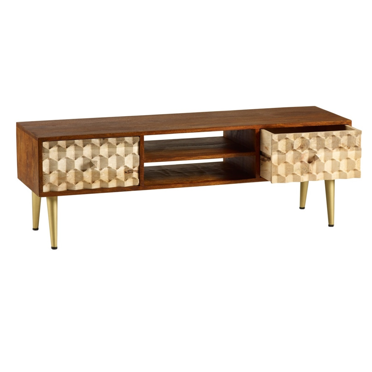 Edison Large TV Stand with Scandinavian-Inspired Tapered Legs and Media Storage – Living Room TV Unit