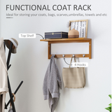 HOMCOM Wall-Mounted Clothes Rack with 4 Hooks and Top Shelf – Hallway Coat Rack, 50 x 17 x 20 cm
