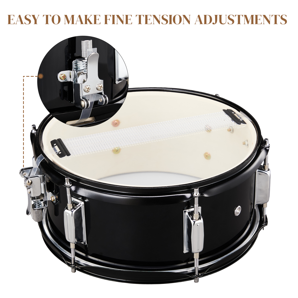 12 x 5.5 Inch Marching Snare Drum Kit with Drumsticks, Strap and Drum Key – Black Metal Drum for Kids