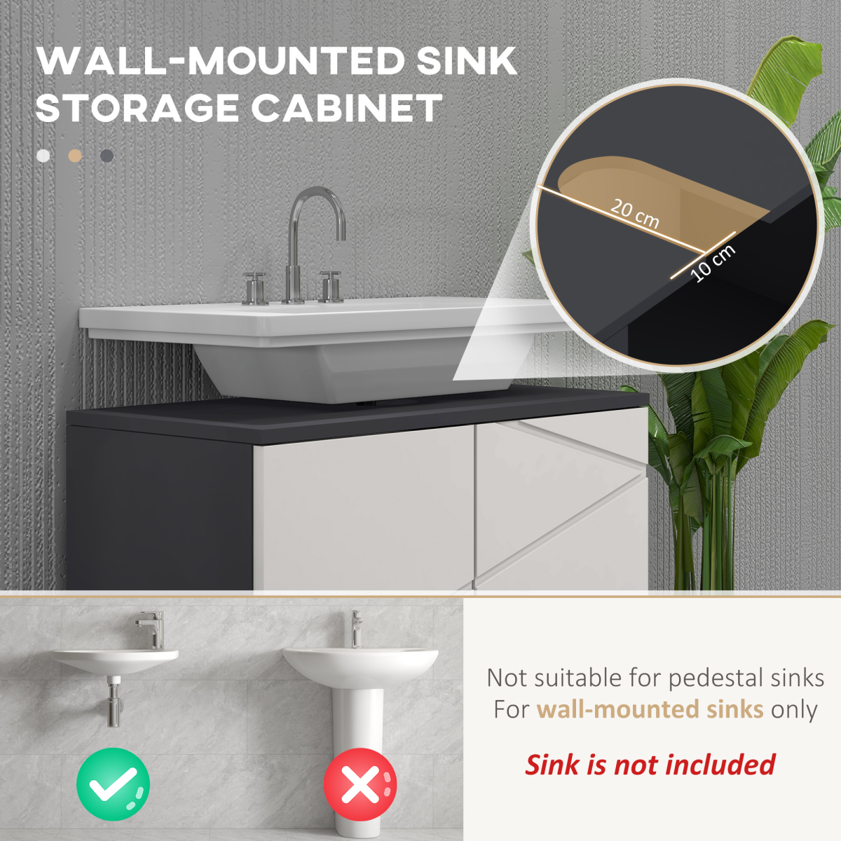 kleankin Under Sink Bathroom Vanity Unit with Shelf and Soft-Close Doors – Cabinet with U-Shape Slot, Light Grey