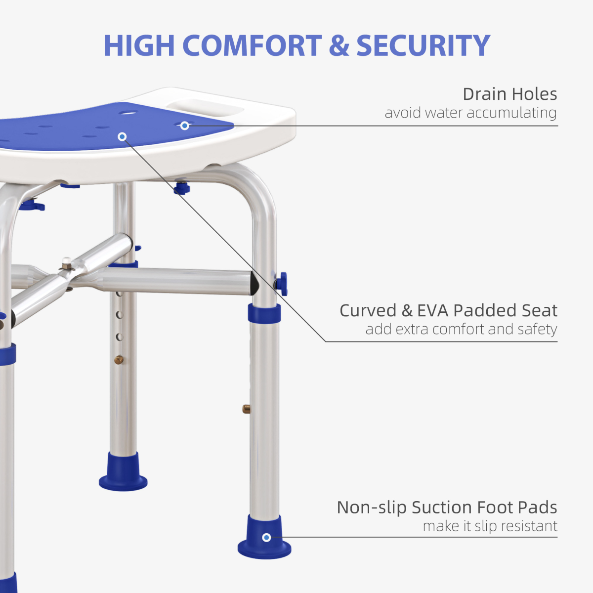 HOMCOM Adjustable Shower Stool with Padded Seat & Foot Pads – Bathing Aid for Elderly Users, Purple