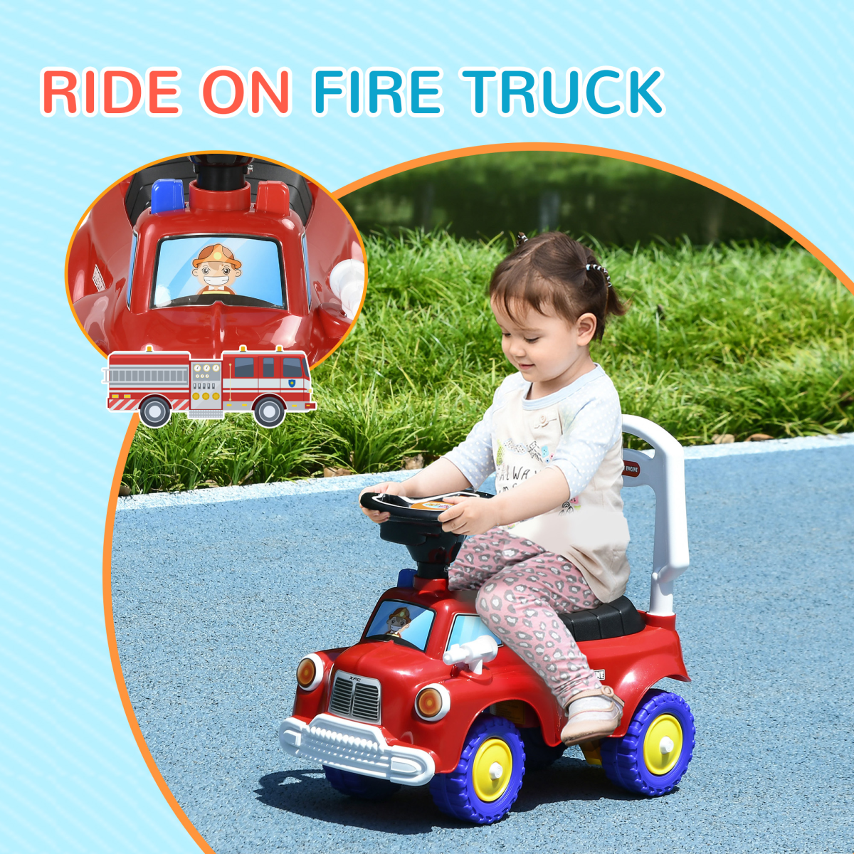 AIYAPLAY Kids Fire Truck Ride-On Car with Lights, Music & Storage – Foot to Floor, 18-36 Months, Red