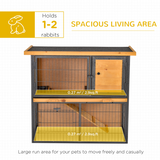 PawHut Wood-Metal Rabbit Hutch with Run, Ramp & Pull-Out Tray – Elevated Outdoor Pet House, 89.5cm