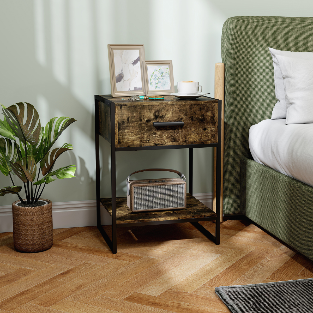 Rattan Multi-Use Side Table & Bedside Table – Natural Finish Accent Table for Bedroom and Hallway
