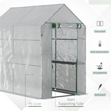Walk-in Greenhouse with 4 Wire Shelves & Zipped Roll-up Door – Steel Frame Grow House, White Cover & Green Frame