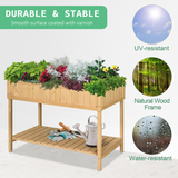 Outsunny Raised Wooden Planter with 8 Compartments & Storage Shelf – Fir Wood Garden Herb Bed, Oak Tone