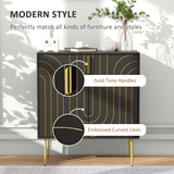 HOMCOM Art Deco Storage Cabinet with Gold Embossed Doors & Adjustable Shelf – Freestanding, Black