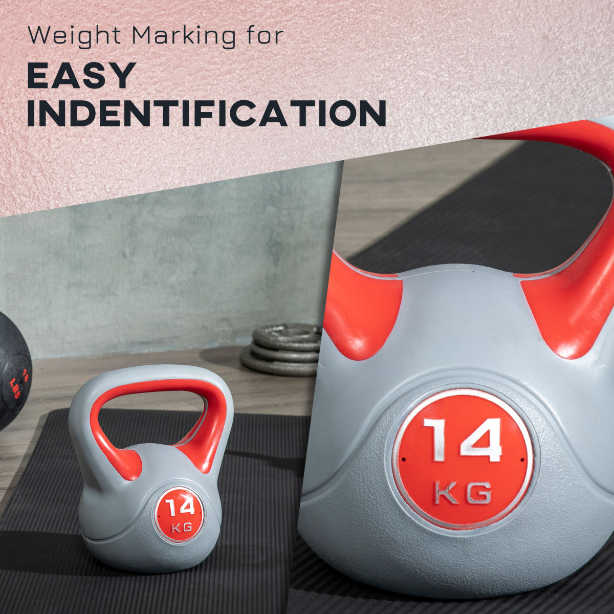 SPORTNOW 14kg Kettlebell with Wide Handle and Plastic Coating – Home Gym Strength Training Weight, Red and Grey