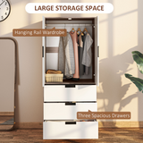 HOMCOM 2-Door Wardrobe with 3 Drawers & Hanging Rail – Bedroom Storage, Brown & White