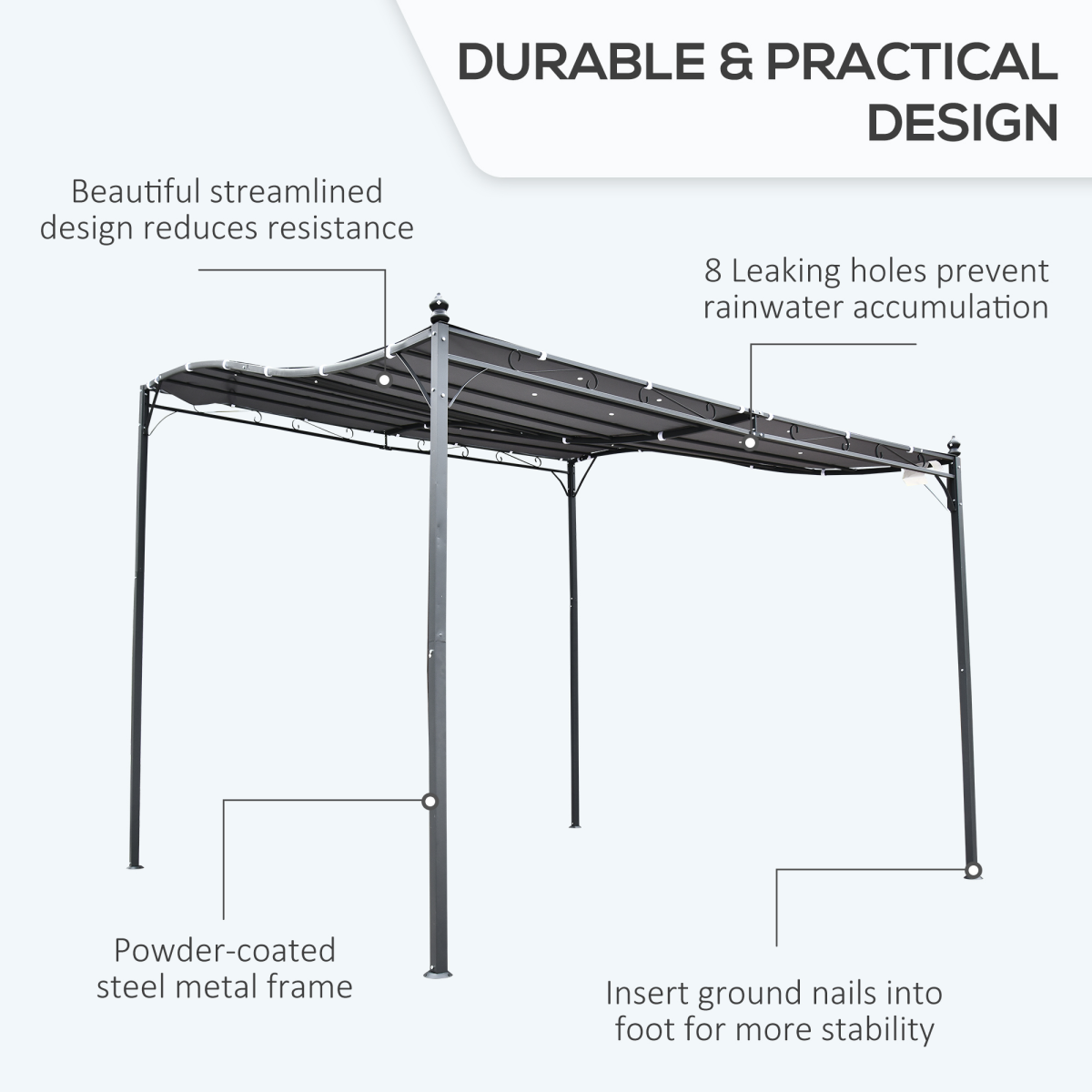 Outsunny 3x3m Freestanding Pergola-Style Metal Canopy with Polyester Roof – Garden Shade Shelter, Grey
