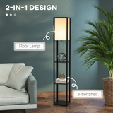 HOMCOM Shelf Floor Lamp with 4-Tier Open Shelves – Living Room & Bedroom Lighting, 160cm, Black & White