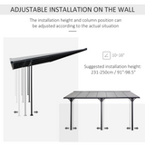 Outsunny Wall-Mounted Aluminium Pergola with Polycarbonate Roof, 4.35 x 3m – Patio Shelter