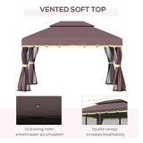 Outsunny Aluminium Frame Garden Gazebo with Side Curtains & Mesh Nets – Shade and Insect Protection, Coffee