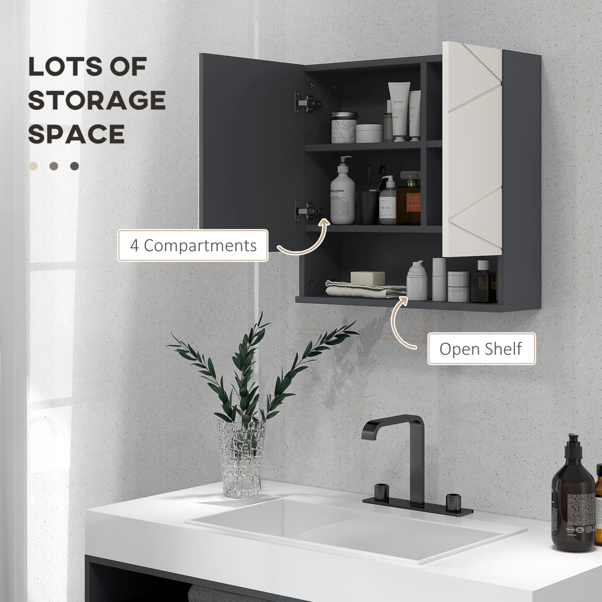 kleankin Wall Mounted Bathroom Storage Cupboard with Mirror and Shelf, Light Grey