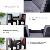 HOMCOM Sideboard Bookcase with Reading Seat, Cushions and Six Storage Cubes – Kids and Adults Storage Unit, Black