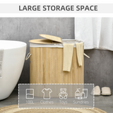 HOMCOM 100L Bamboo Laundry Basket with 2 Compartments, Lid and Removable Lining – Natural Washing Hamper