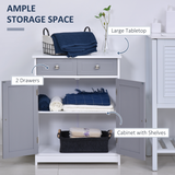 kleankin 2-Drawer Freestanding Bathroom Cabinet with Cupboard and Adjustable Shelf – Moisture Resistant MDF, Grey