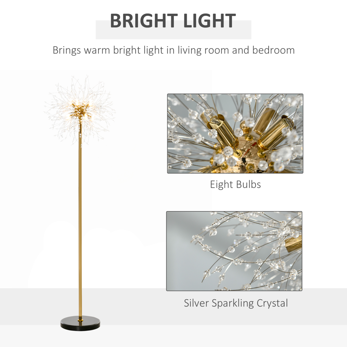 HOMCOM Modern Dandelion Floor Lamp with 8 G9 Lights – Sculptural Statement Lighting for Bedrooms & Lounges