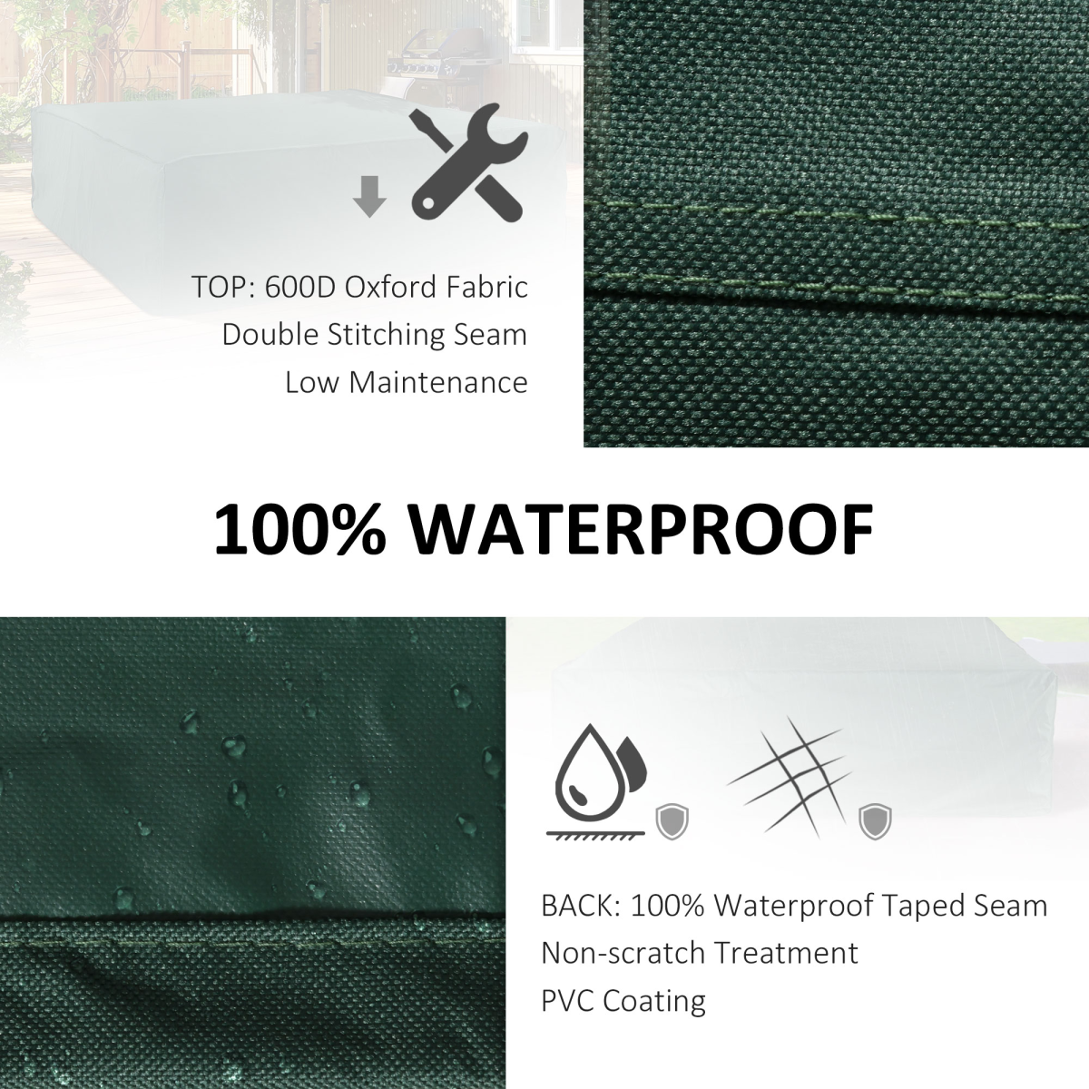 Outsunny Large Square 600D Waterproof Furniture Cover, 230 x 230 cm – PVC-Coated Outdoor Protection, Green