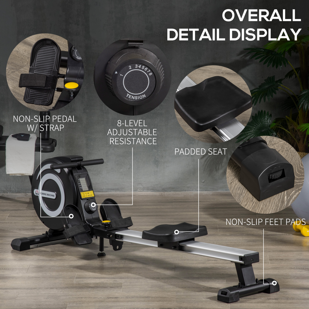 HOMCOM Folding Magnetic Rowing Machine with 8 Resistance Levels & LCD Monitor – Quiet Home Gym Cardio Rower