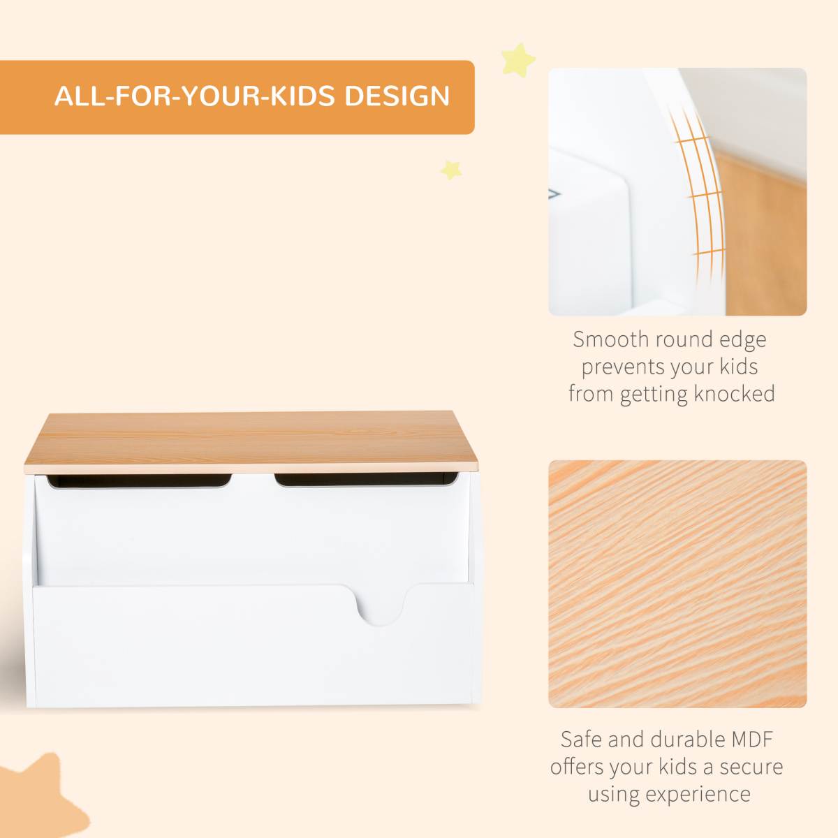 HOMCOM Wooden Kids Toy Box with Book Slot and Gas Hinge Lid – Children's Storage Chest, White