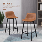 HOMCOM Set of 2 Industrial Bar Stools with Steel Legs & Footrest – Kitchen & Home Bar Seating, Brown