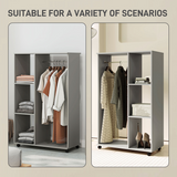 HOMCOM Rolling Open Wardrobe with Hanging Rail & 3 Shelves – Clothes Storage on Wheels, Grey