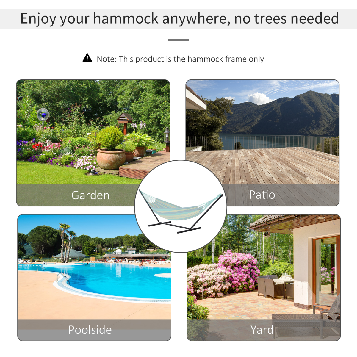 Outsunny 3.6m Metal Hammock Stand Frame Replacement, 120kg Capacity – Heavy-Duty Garden, Patio & Balcony Hammock Frame