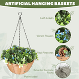 Artificial Hanging Baskets Set of 2 with Lifelike Plants & Pinecones – Maintenance-Free Decor, Blue & Green