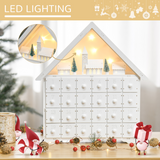 HOMCOM 24-Drawer Wooden Christmas Advent Calendar with LED Lights – Light-Up Countdown, White