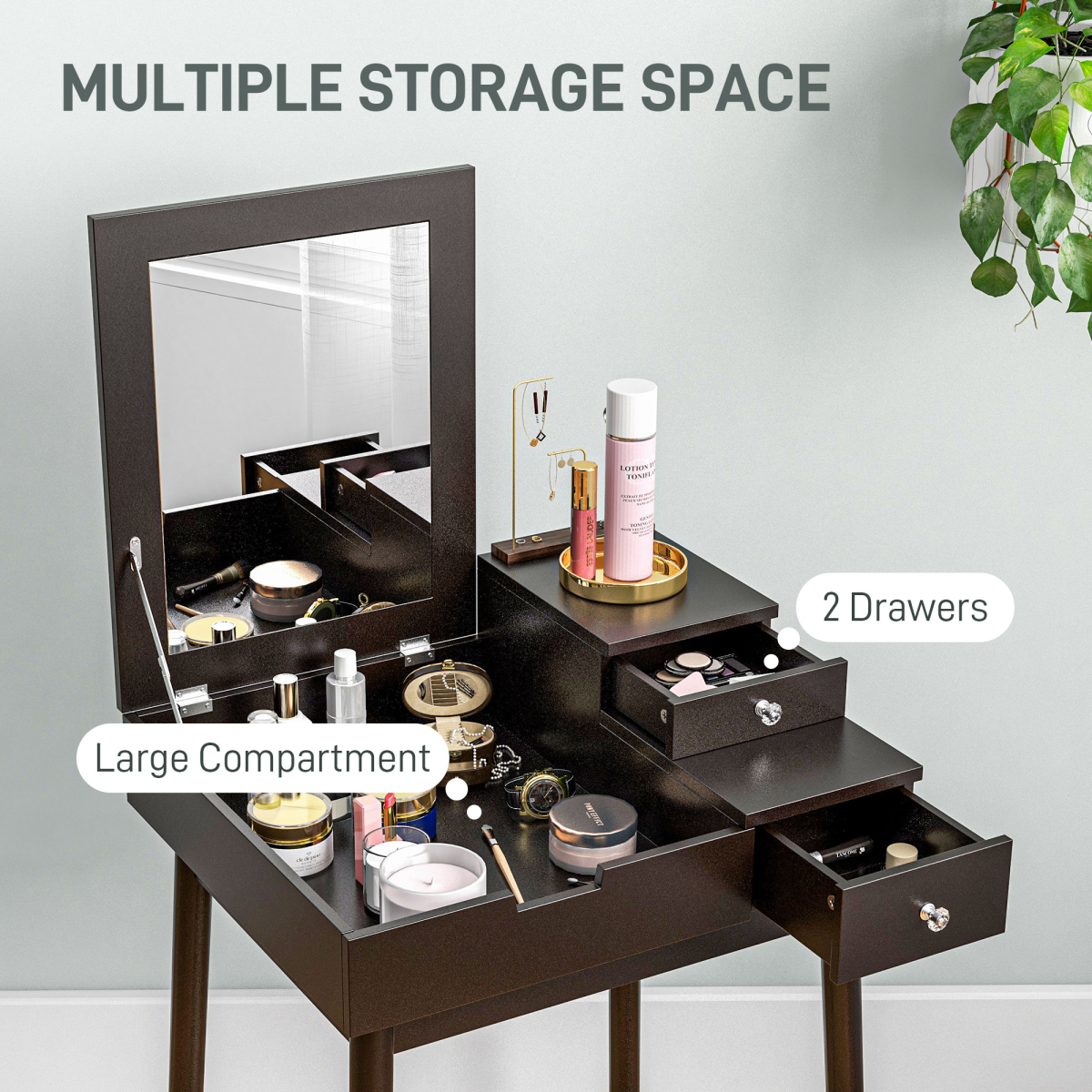 HOMCOM Dressing Table with Flip-Up Mirror and 2 Drawers – Vanity Makeup Desk and Writing Desk, Black