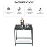 Outsunny Rattan Side Table with Tempered Glass Top & Aluminium Frame – Outdoor Patio Coffee Table, Grey