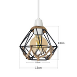 LEDSone Vintage Diamond Hemp Rope Lampshade with Reducer Ring – Metal Cage Pendant Light Shade, Black