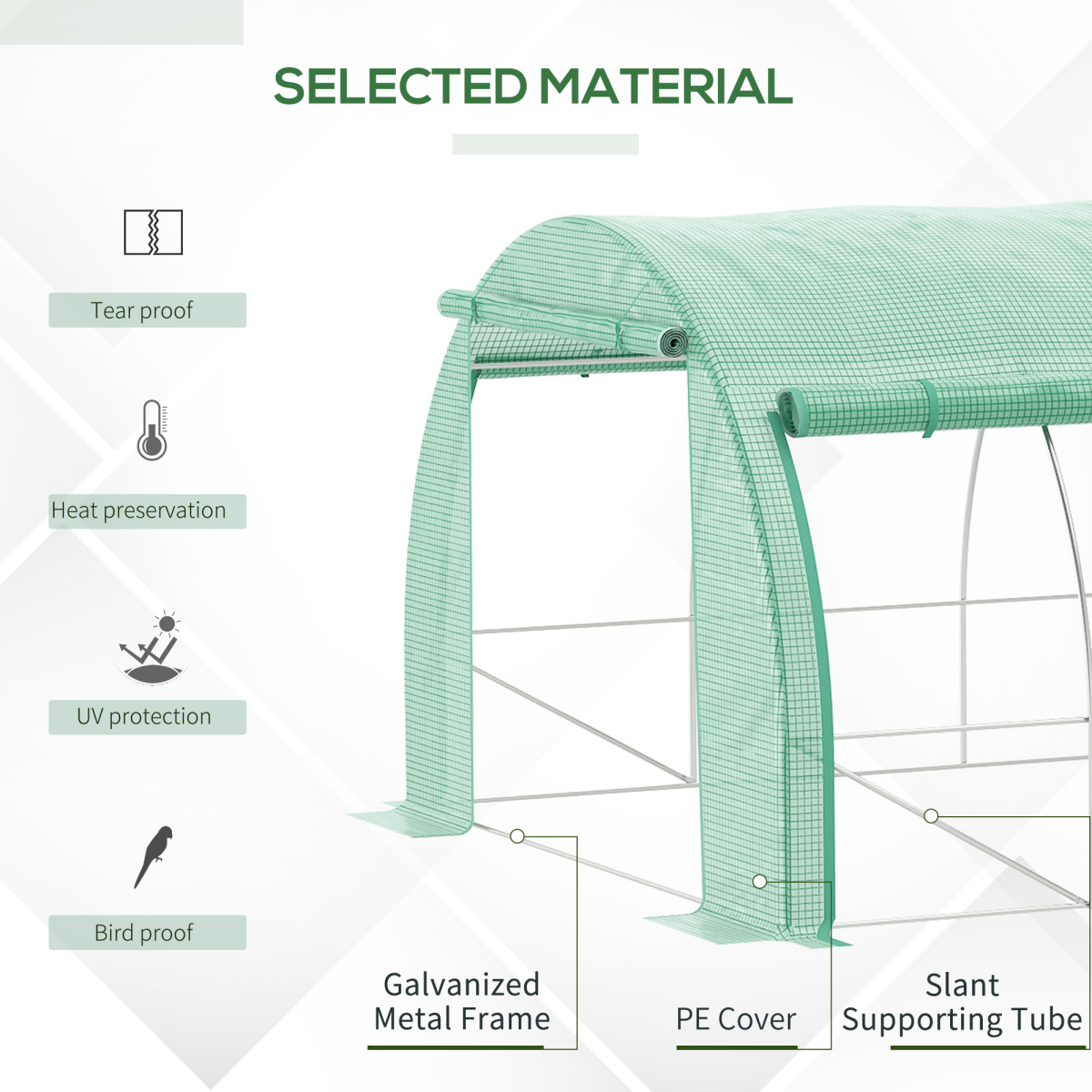 Outsunny 4 x 3 x 2m Polytunnel Greenhouse with Galvanised Steel Frame, Doors & Windows – Walk-In Grow Tent, Green
